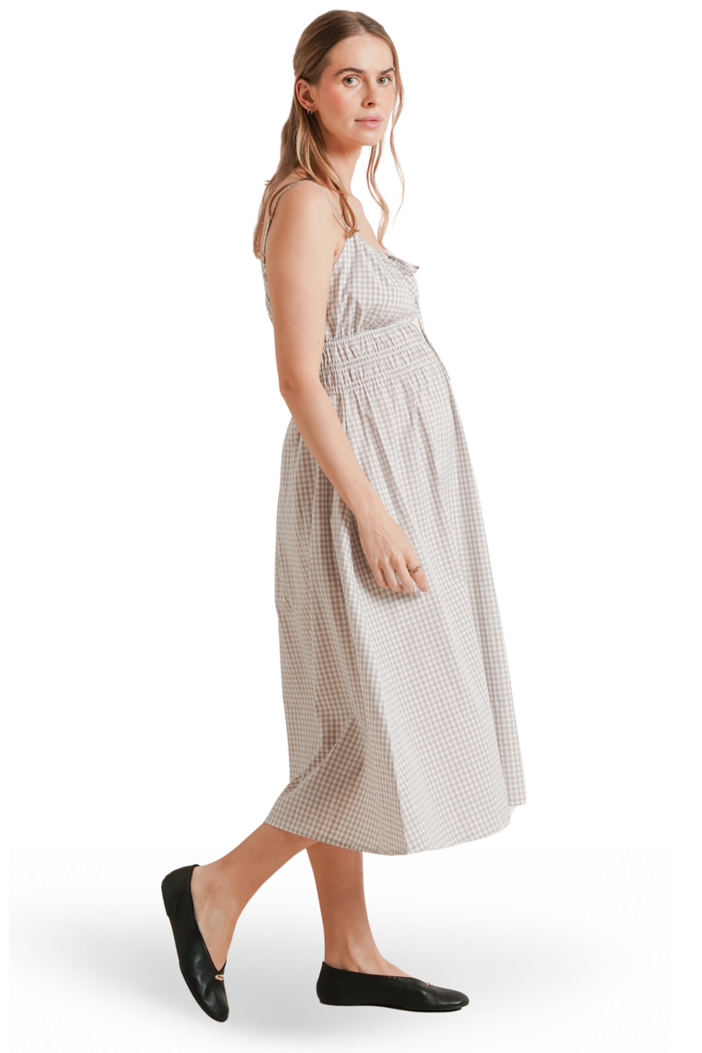 Roma Maternity & Nursing Sundress, Alternate, color, Taupe Gingham