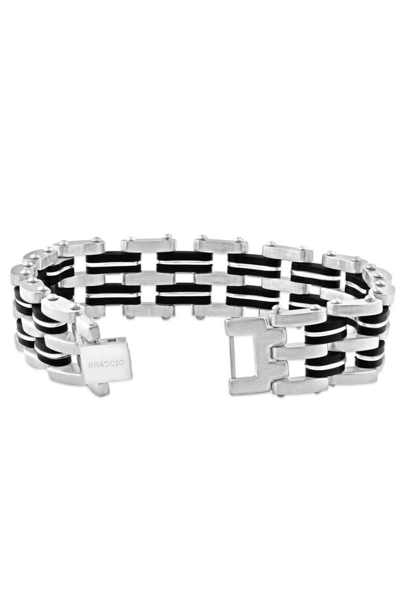 Men's Steel Brushed And Black Two Tone 18.5mm Wide Link Flexible 8.5 " Bracelet, Alternate, color, Stainless Steel