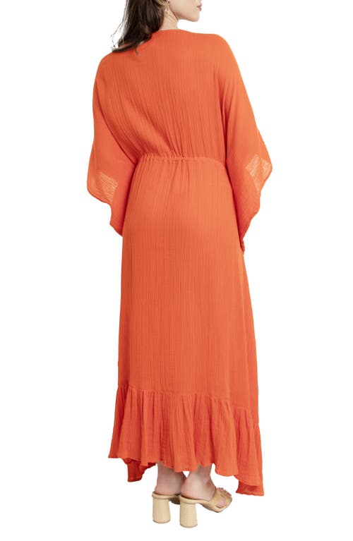Saachi Colorful Crochet V-neck Cover-up Kaftan In Orange