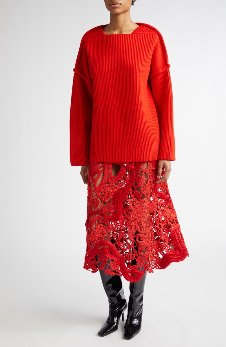 Jil Sander Mixed Lace Midi Skirt, Alternate, color, Rouge