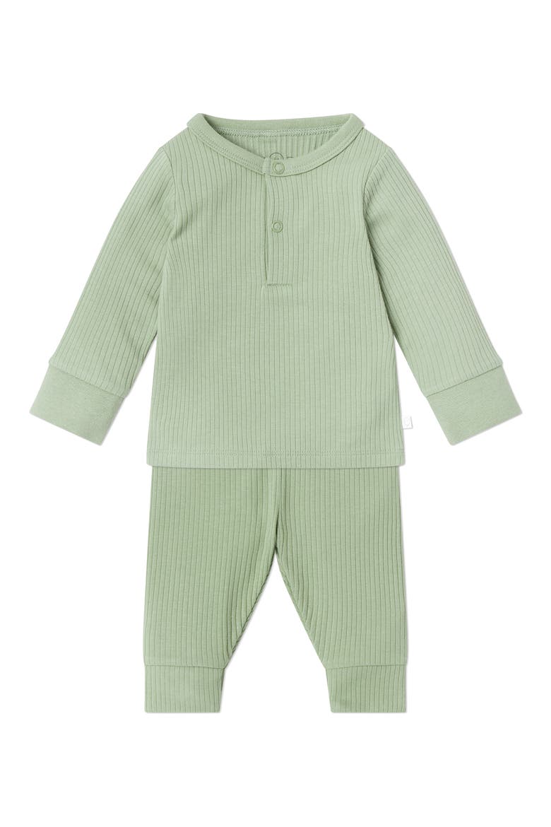 Rib Fitted Two-Piece Pajamas, Main, color, RIBBED SAGE