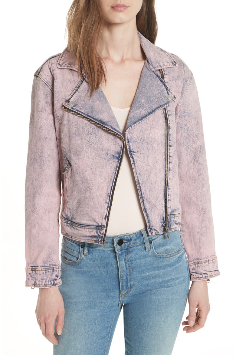 Denim Moto Jacket, Main, color, PINK OVERDYED ACID WASH