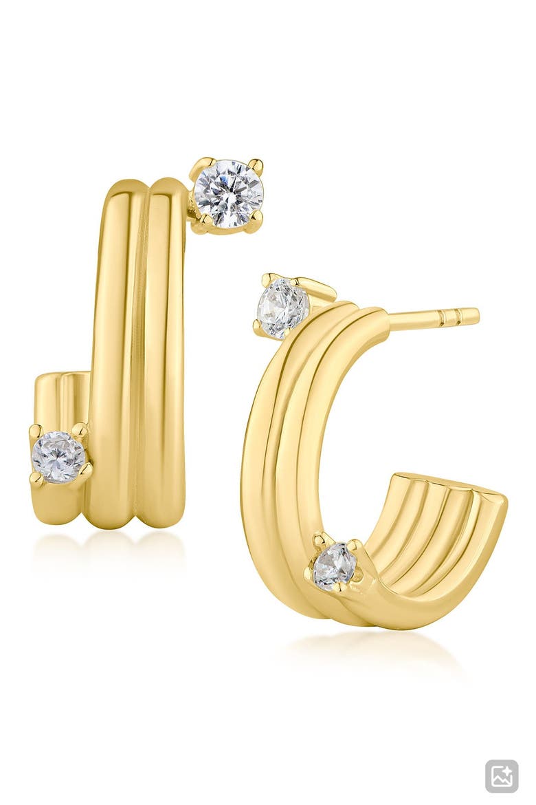 Triple Row Cubic Zirconia Hoop Earrings, Main, color, GOLD PLATED