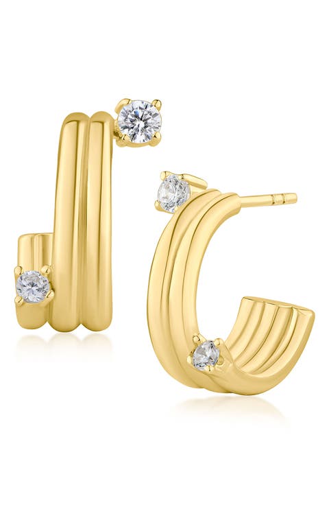 Triple Row Cubic Zirconia Hoop Earrings