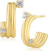 CZ by Kenneth Jay Lane Triple Row Cubic Zirconia Hoop Earrings