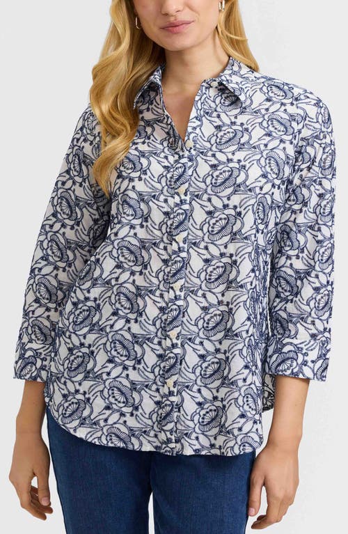 Foxcroft Zoey Embroidered Eyelet Shirt In Multi