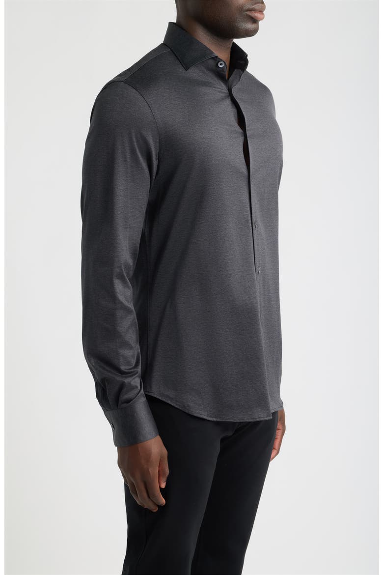 Regular Fit Cotton Jersey Button-Up Shirt, Alternate, color, CHARCOAL