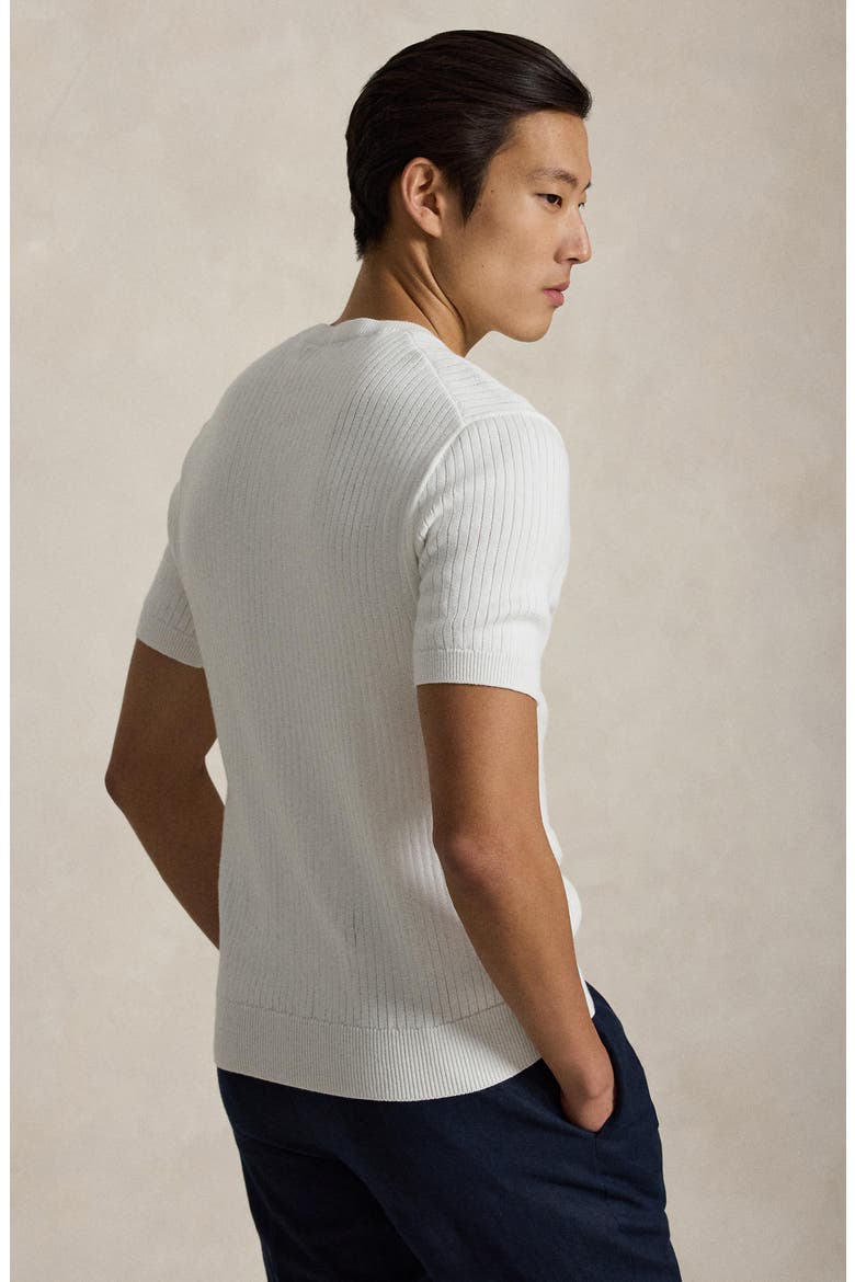Ribbed Cotton Short Sleeve Sweater, Alternate, color, DECKWASH WHITE
