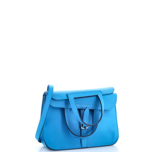 Pre-owned Hermes Hermes Halzan Bag Evercolor 25 In Blue