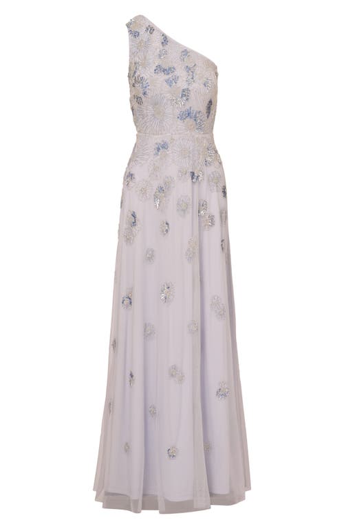 Adrianna Papell Beaded One-shoulder Trumpet Gown In Serenity