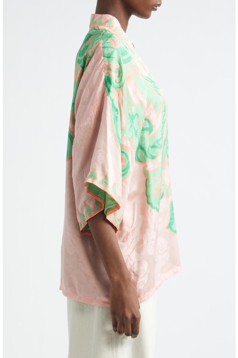 Floral Paisley Print Open Front Jacket, Alternate, color, PINK/GREEN