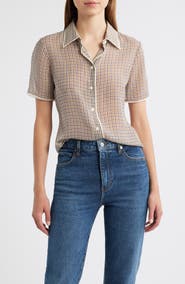 FRAME The Houndstooth Silk Short Sleeve Button-Up Shirt