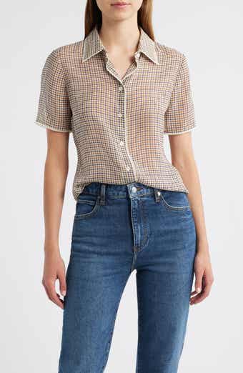 FRAME The Houndstooth Silk Short Sleeve Button-Up Shirt