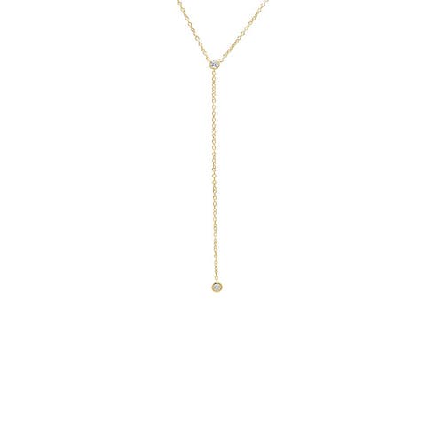 CZ Double Bezel Drop Chain Lariat Necklace