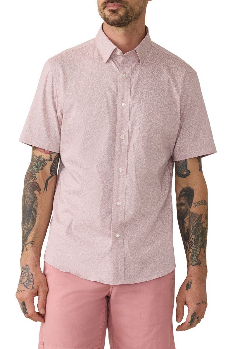 Faherty Movement Short Sleeve Button-Up Shirt, Main, color, Blushed Sand Floral