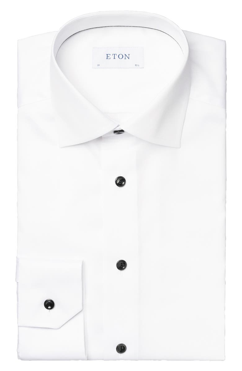 Eton Contemporary Fit White Cotton Twill Dress Shirt, Alternate, color, White