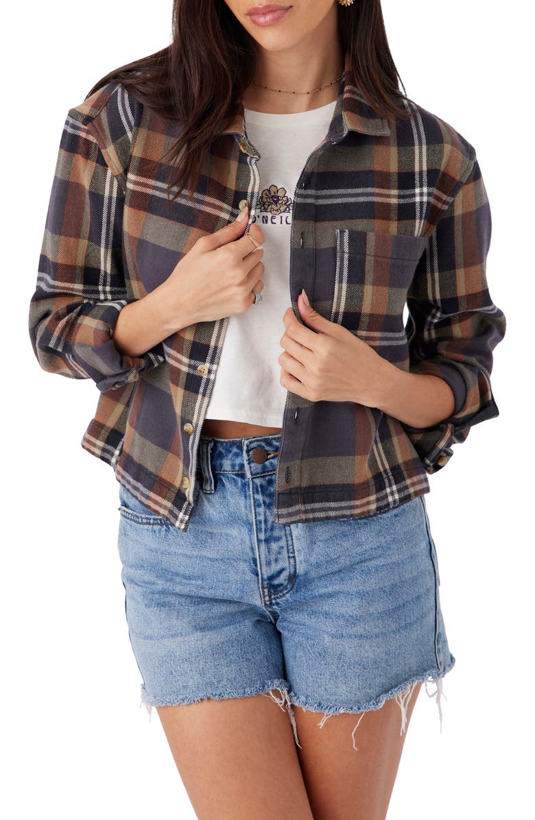 O'Neill Roy Crop Flannel Button-Up Shirt, Main, color, 