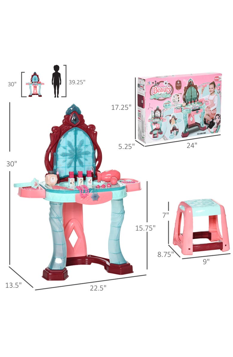 Qaba Kids Vanity Set with Chair, 31-Piece Collection, Mirror, Music, Light, Alternate, color, Blue