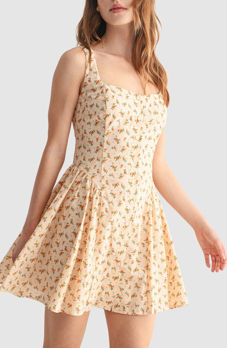 Lush Button Detail Fit & Flare Minidress, Alternate, color, Cream Orange