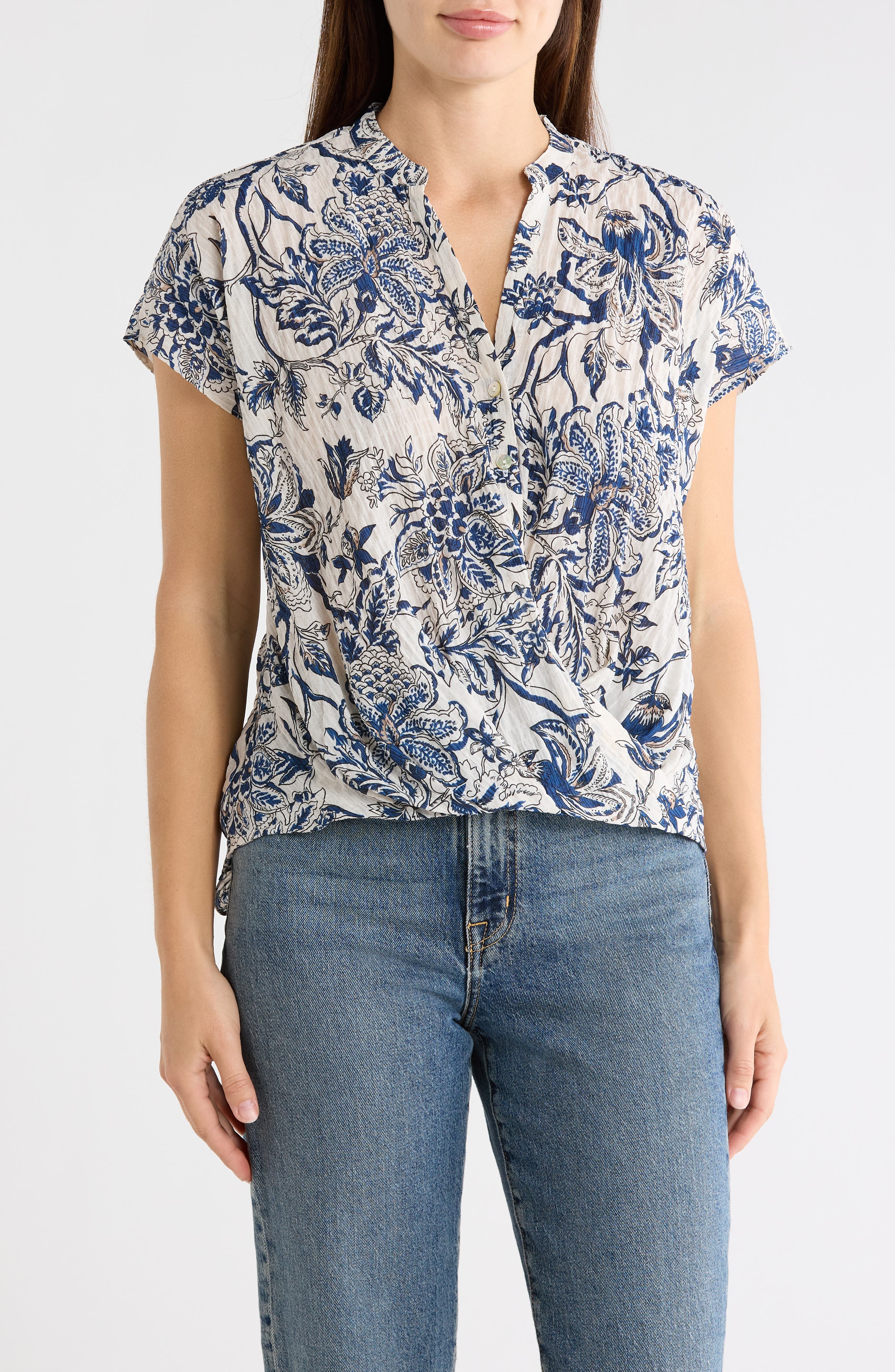 CHENAULT Print Split Neck Top