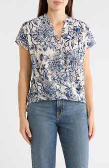 CHENAULT Print Split Neck Top