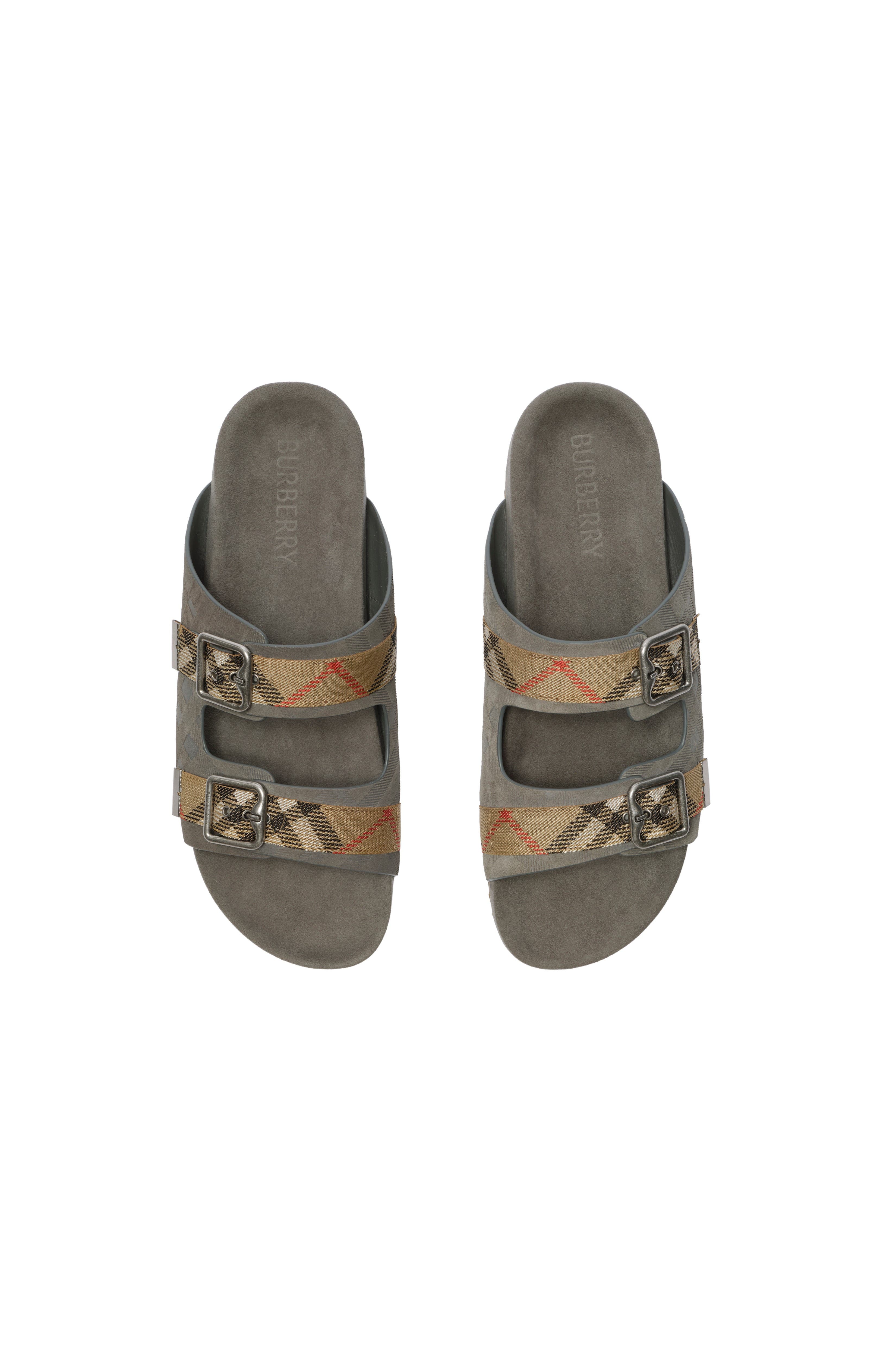 Burberry Check Suede Urchin Sandals, Alternate, color, Chino Grey