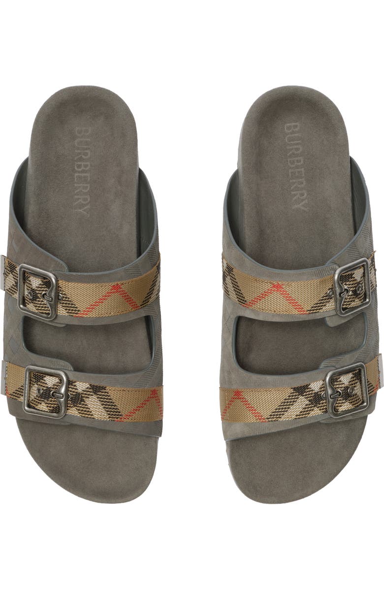 Burberry Check Suede Urchin Sandals, Alternate, color, Chino Grey