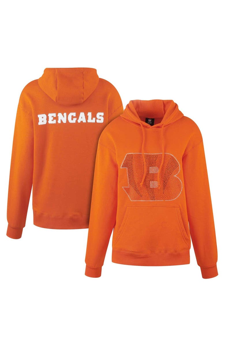 CUCE Women's Cuce Orange Cincinnati Bengals Rhinestone Logo Wordmark Pullover Hoodie, Alternate, color,