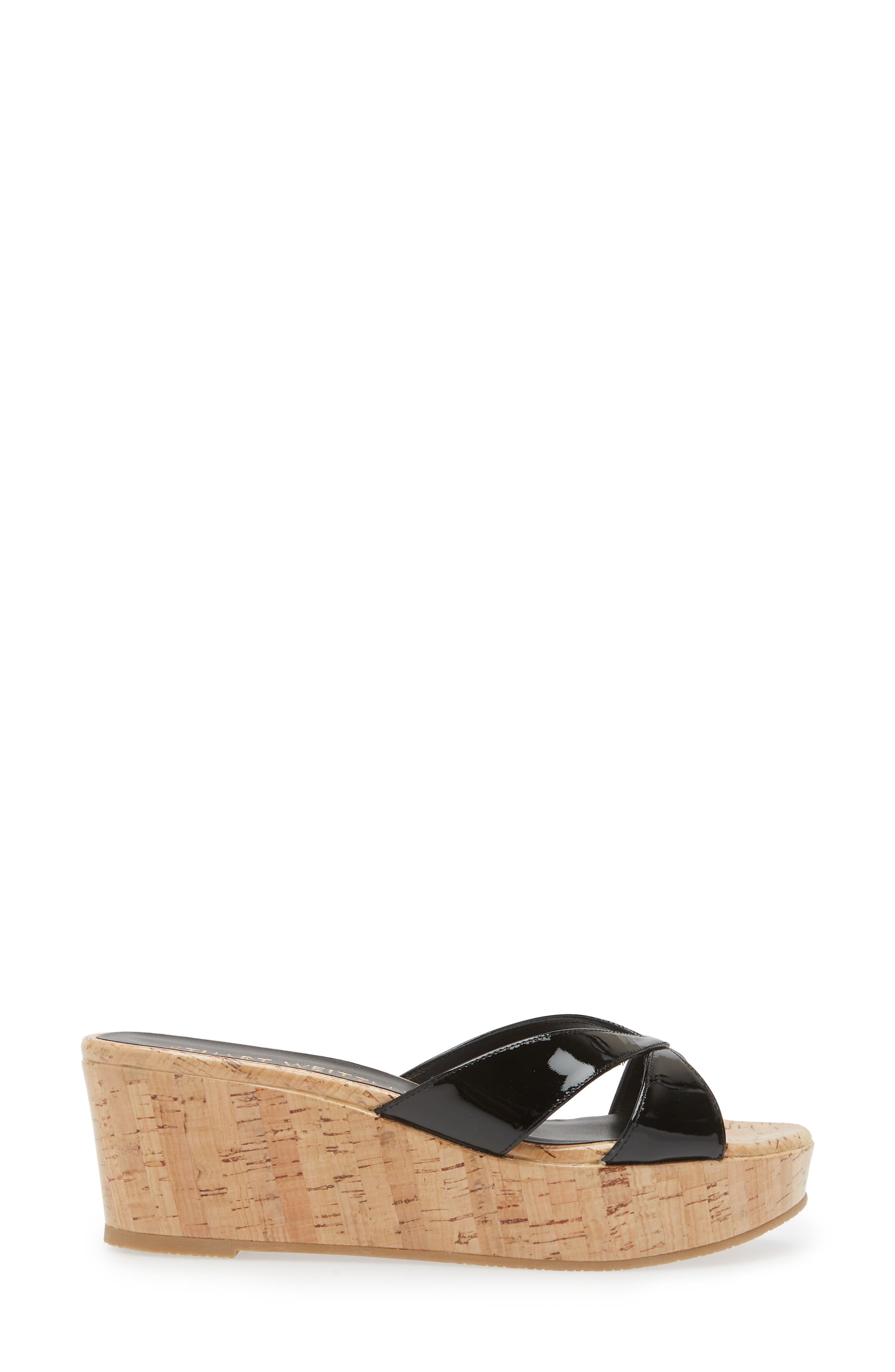 Stuart Weitzman Carmen Wedge Sandal, Alternate, color, Black