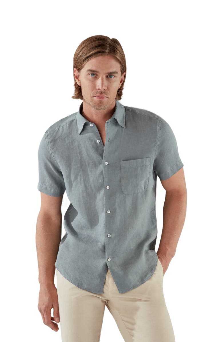 Robert Talbott Morgan Short Sleeve Linen Shirt, Main, color, Light Gray