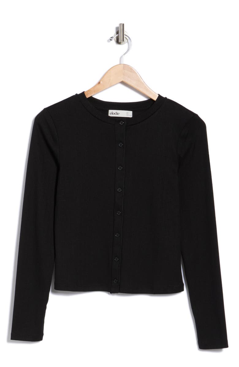 Elodie Pointelle Stitch Button-Up Top, Alternate, color, Black