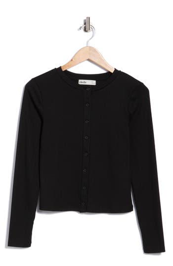 Elodie Pointelle Stitch Button-up Top In Black