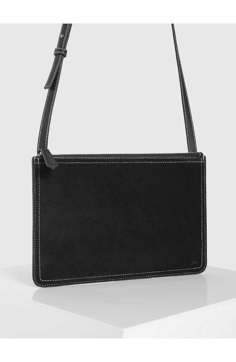 Manière De Voir Elio Suede Contrast Stitch Crossbody Bag, Alternate, color, Black