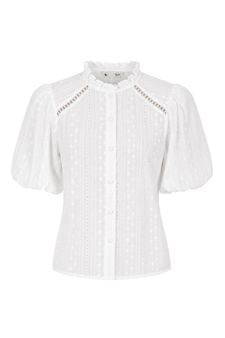 Broderie Anglaise Puff Sleeve Shirt, Alternate, color, White