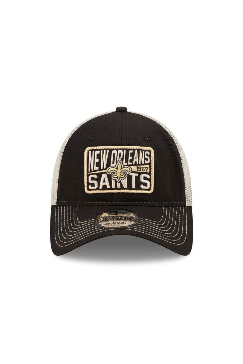 Men's New Era  Black/Natural New Orleans Saints  Devoted Trucker 9TWENTY Snapback Hat, Alternate, color, Black