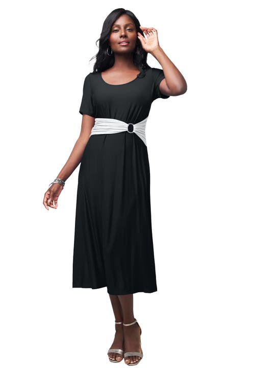 Jessica London Buckle Midi Dress In Multi