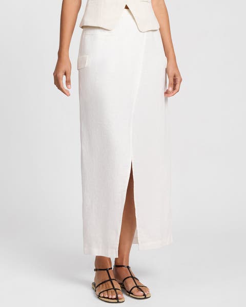 Linen Utility Wrap Maxi Skirt