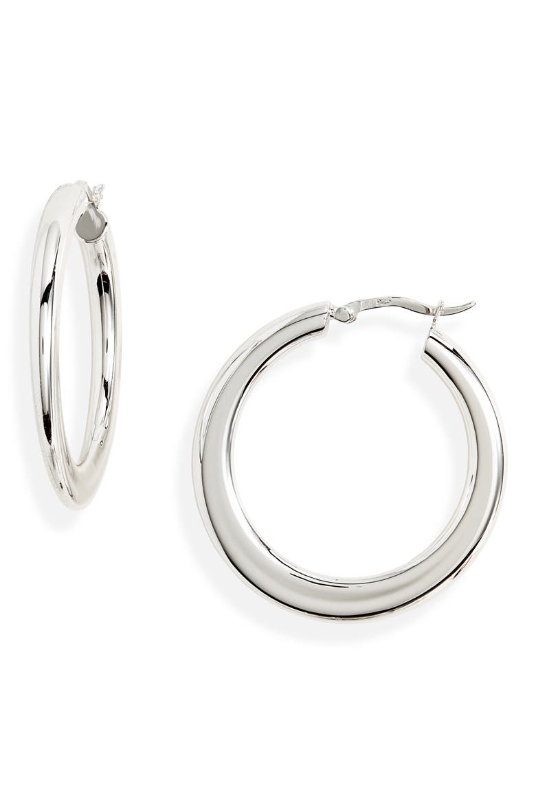 Graduated Hoop Earrings, Main, color, SILVER