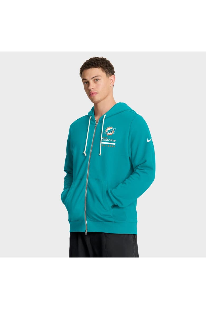 Men's Nike Aqua Miami Dolphins Sideline Standard Issue Utility Player Dri-FIT Full-Zip Hoodie, Main, color, Aqua