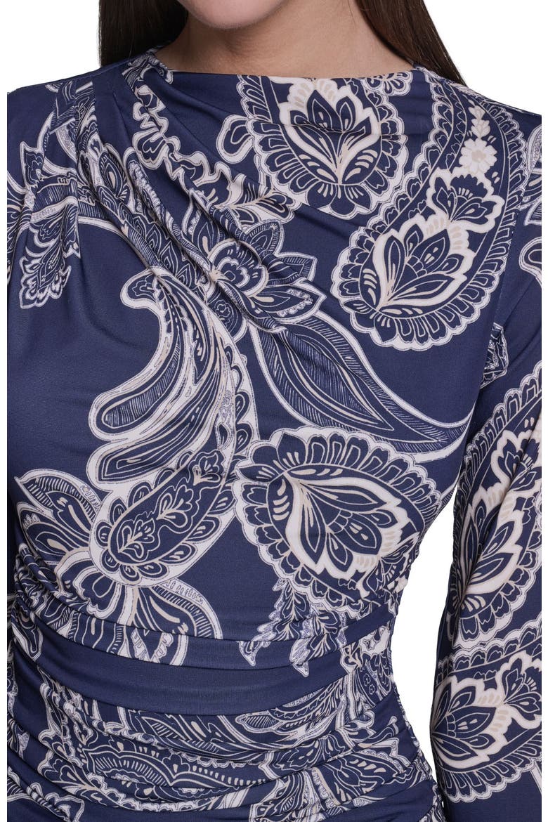 Long Sleeve Paisley Printed Jersey Midi Dress, Alternate, color, Navy Multi