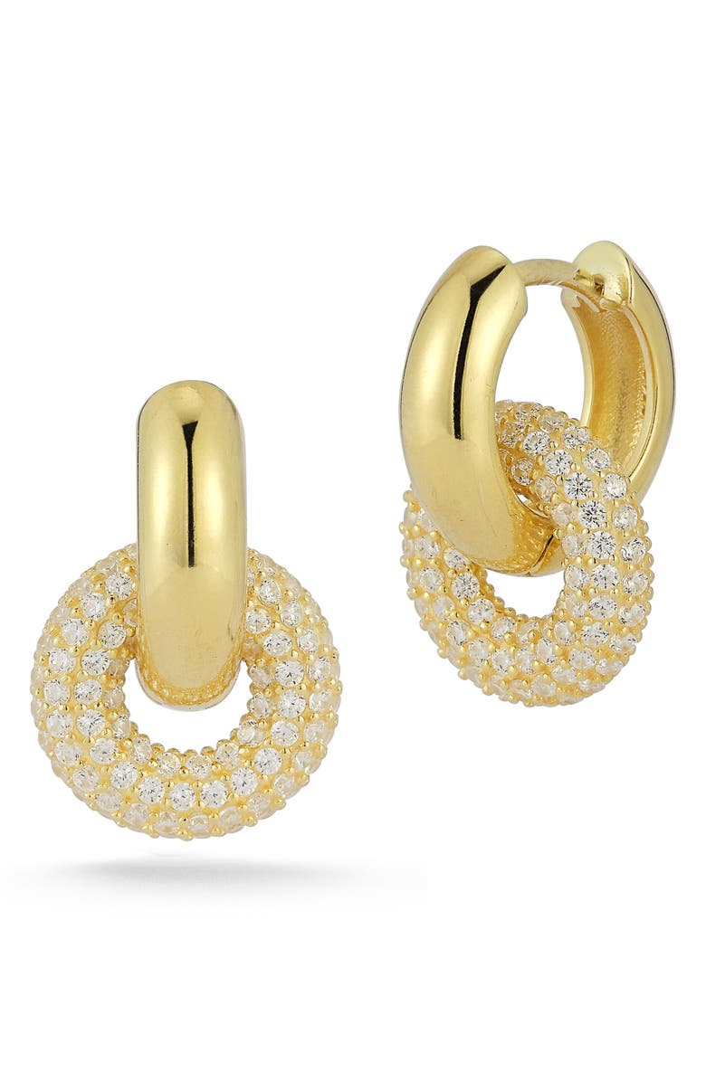 GLAZE JEWELRY 14K Yellow Gold Plated Sterling Silver Pavé CZ Link Drop Earrings, Main, color,