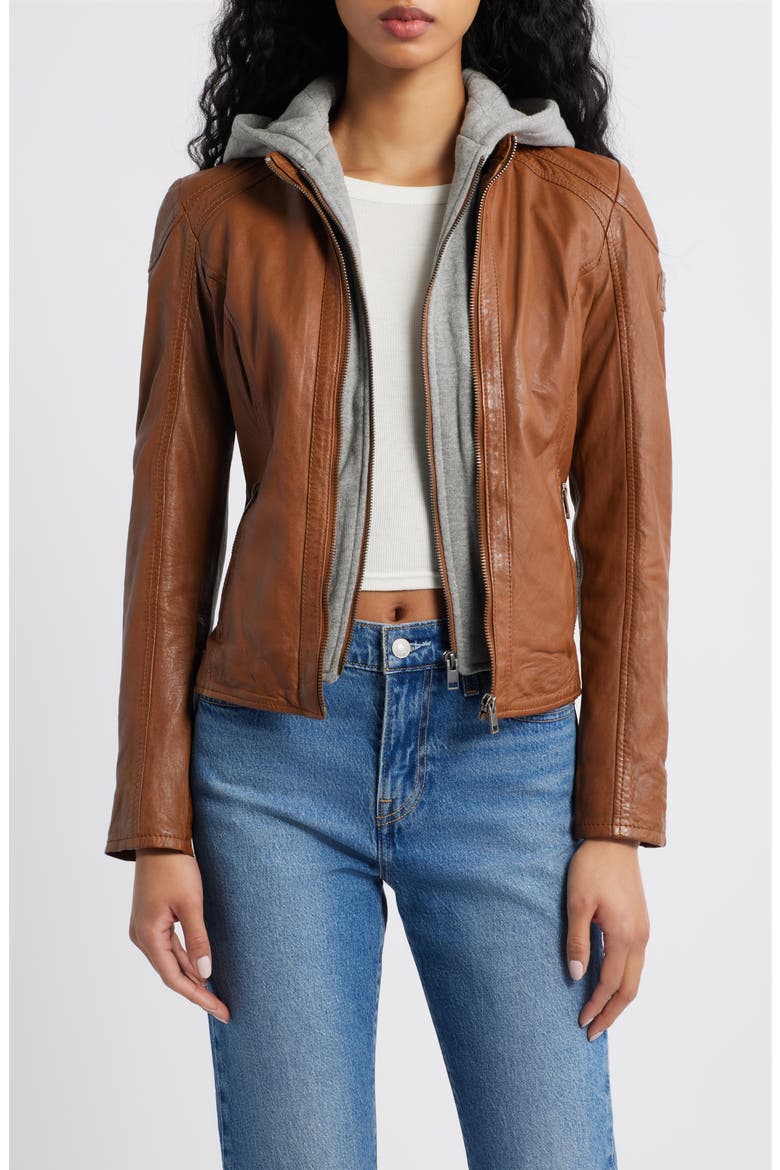 Allice Leather Moto Jacket, Main, color, COGNAC