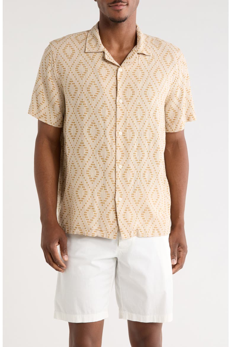 Geometric Print Linen Blend Camp Shirt, Main, color, BEIGE COMBO GEOMETRIC PRINT