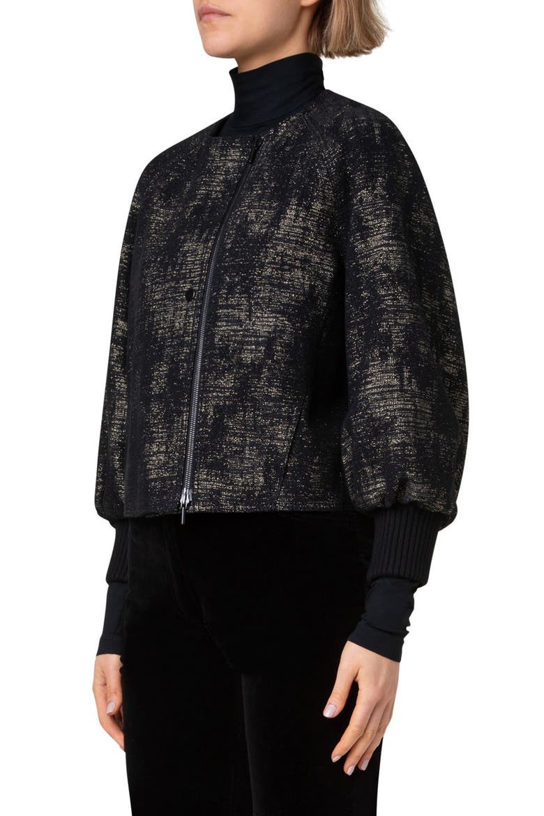 Metallic Jacquard Denim Bomber Jacket, Alternate, color, BLACK-GOLD