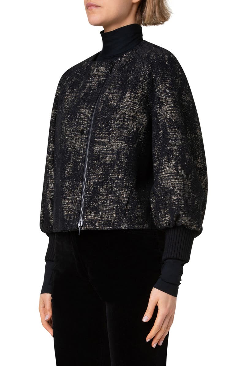 Akris punto Metallic Jacquard Denim Bomber Jacket, Alternate, color, 