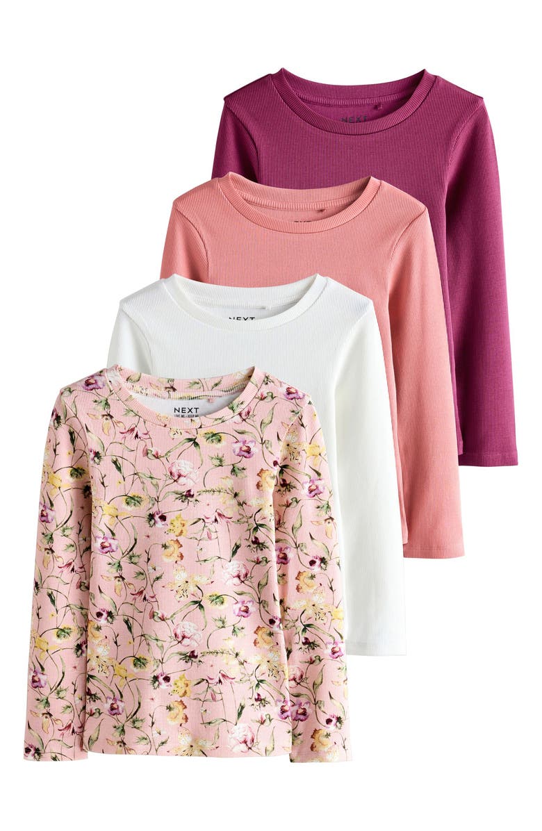 NEXT Kids' Assorted 4-Pack Long Sleeve Rib T-Shirts, Main, color, Pink