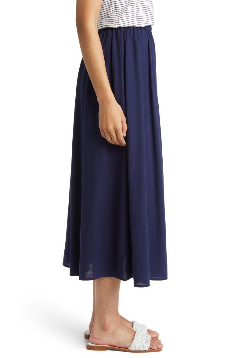 Linen Midi Skirt, Alternate, color, NAVY PEACOAT