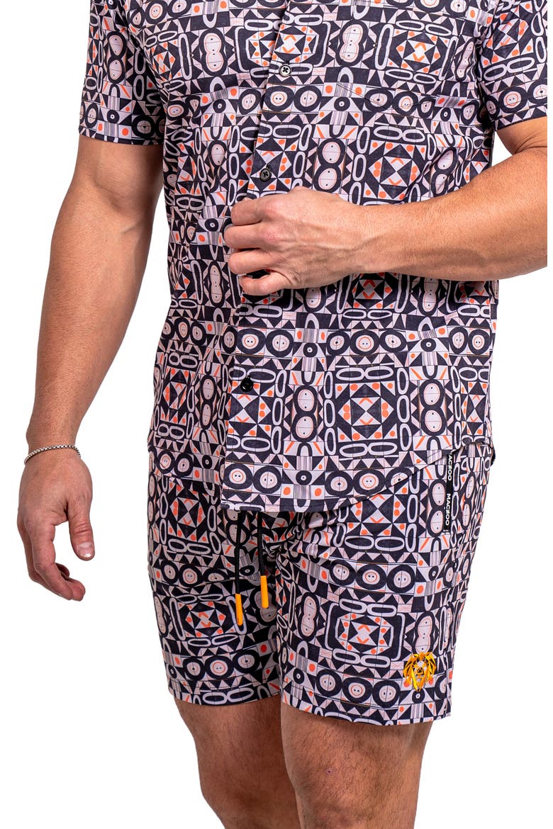 Liontiles Print Black Swim Trunks, Alternate, color, BLACK