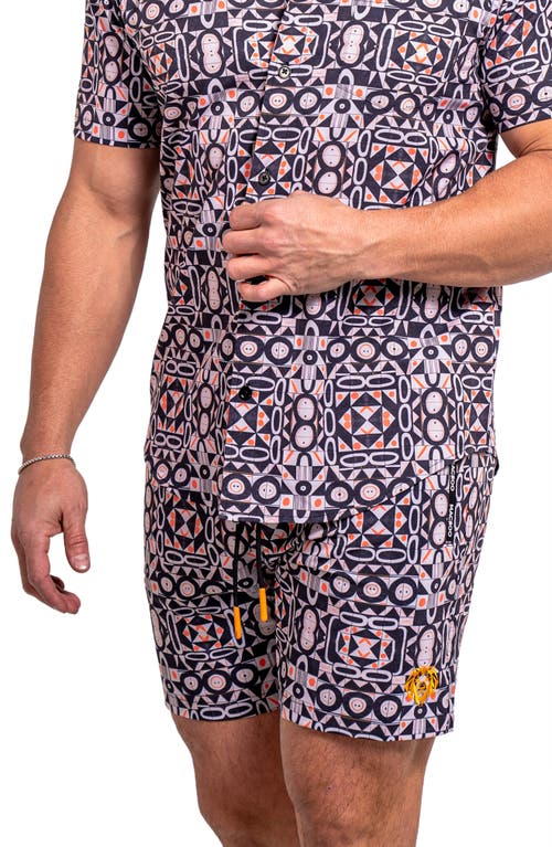 Maceoo Liontiles Print Black Swim Trunks In Multi