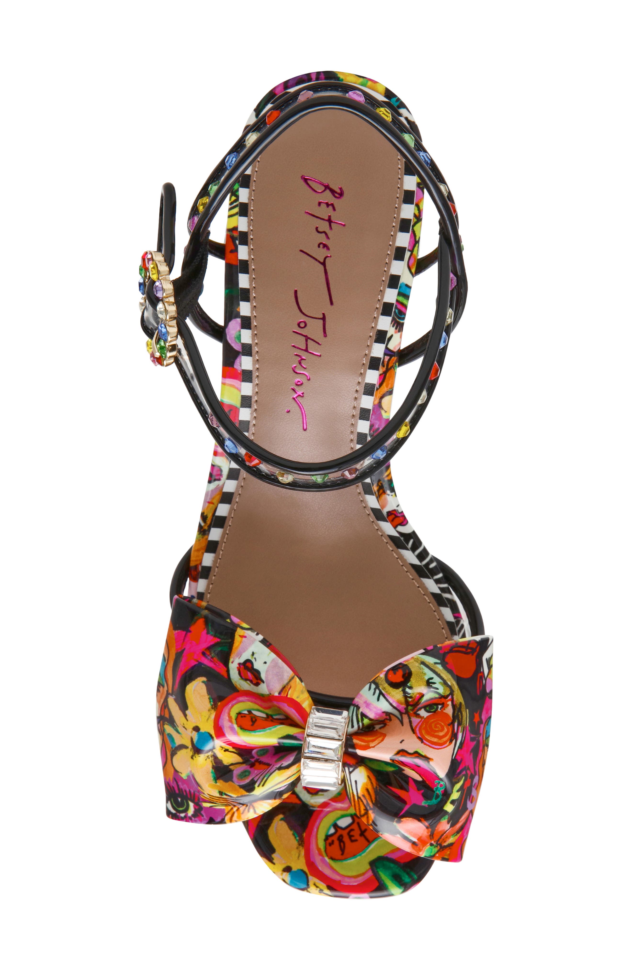 Betsey Johnson Ardell Crystal Embellished Ankle Strap Sandal, Alternate, color, Bright Multi